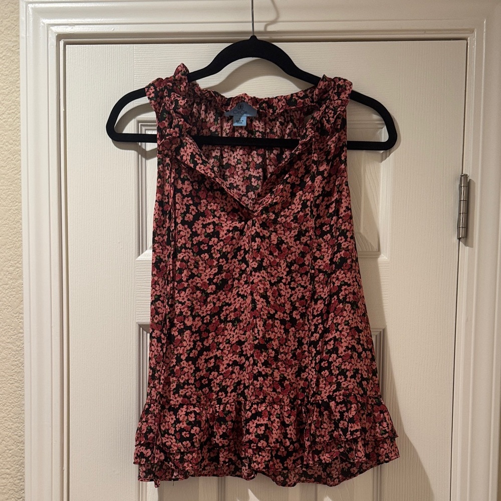 CECE Floral Ruffle Sleeveless Top